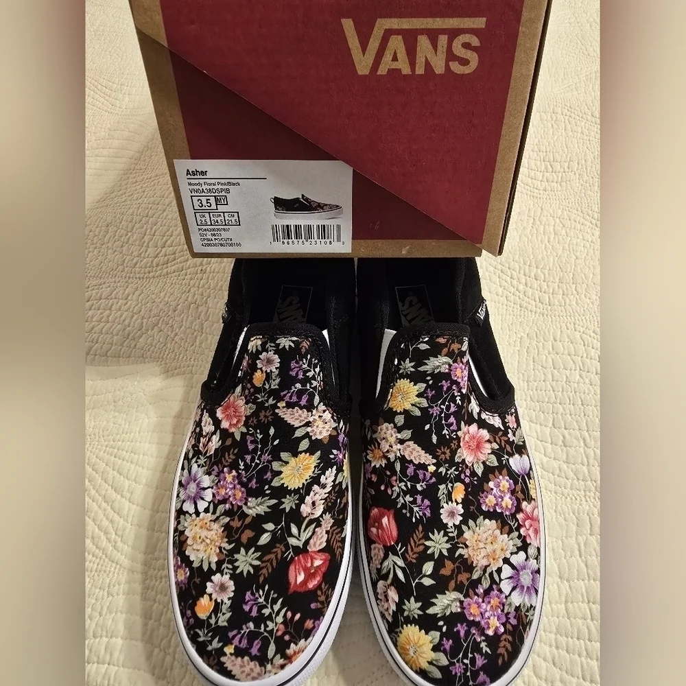 NIB Vans Asher Floral Slip On Sneaker Ladies 5.0, EU 34.5, Kids 3.4